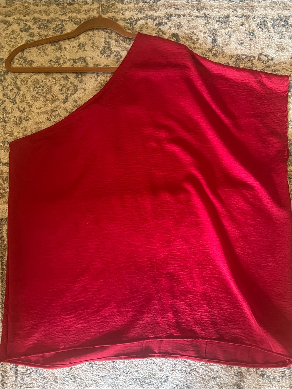 Asymmetrical Red Satin One-Shoulder Top